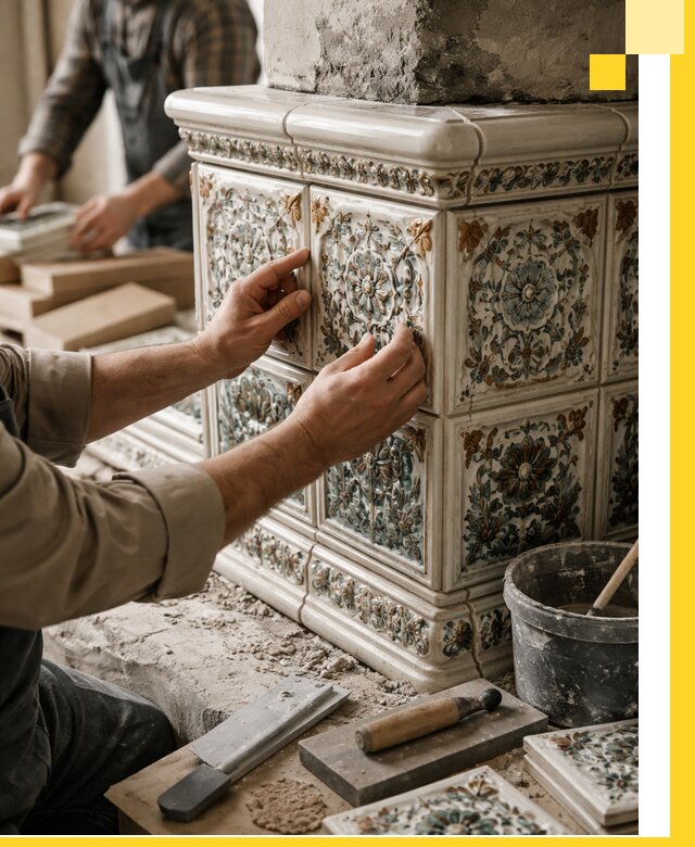 Изразцовые камины под ключ в Искитиме: проект и монтаж