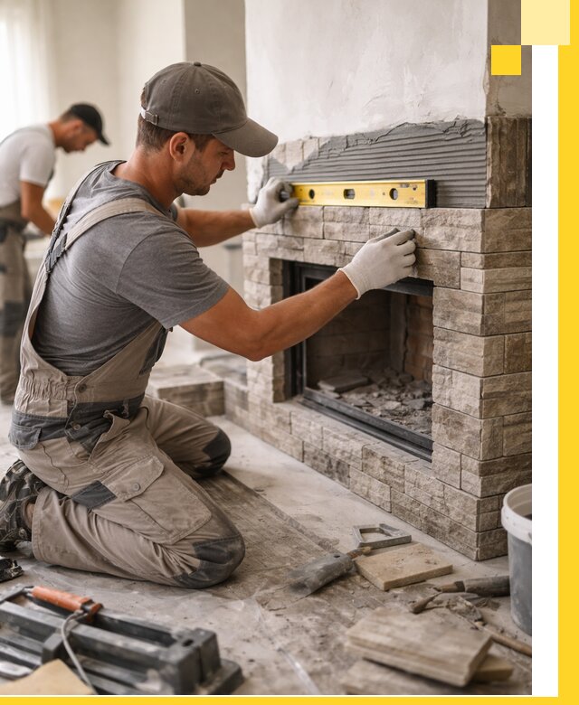 Облицовка каминов в Искитиме, монтаж и отделка натуральным камнем