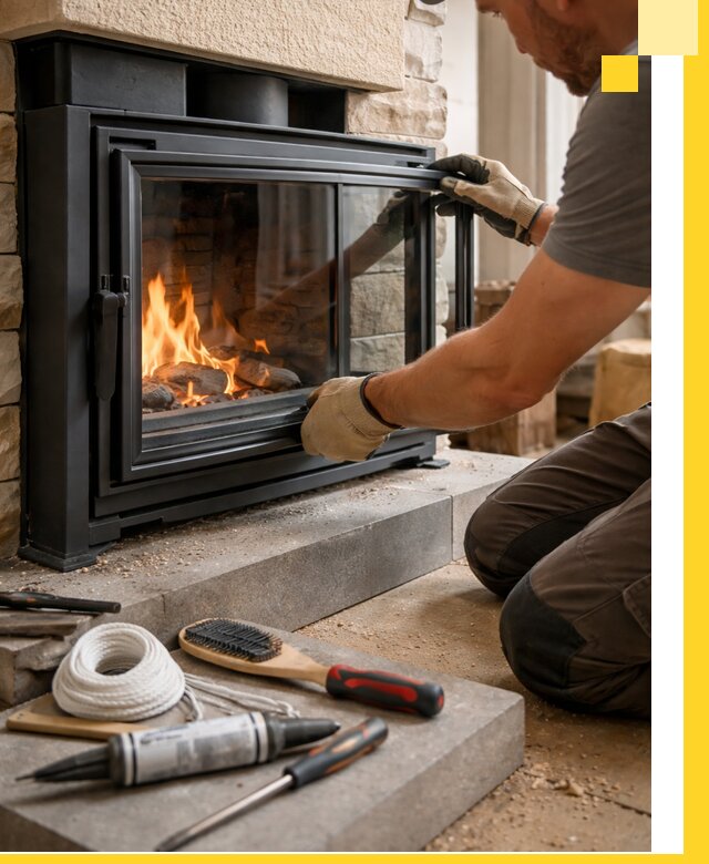 Производство, монтаж и доставка каминов со стеклом в Искитиме