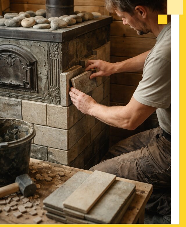 Облицовка банных печей в Искитиме профессиональная отделка