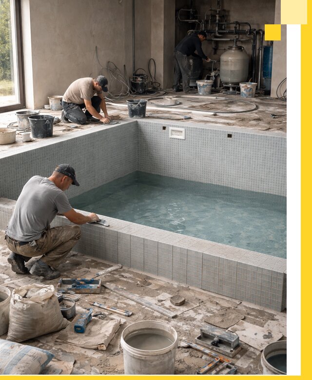 Строительство и монтаж бассейнов в помещении в Искитиме