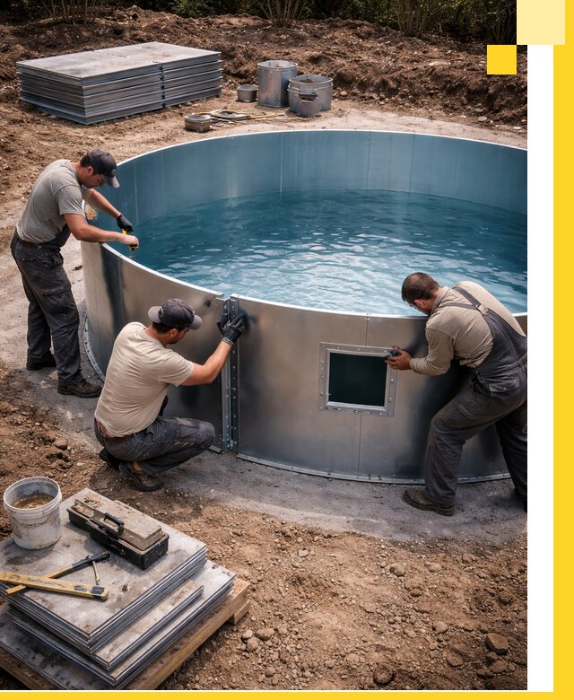 Круглые бассейны под ключ в Искитиме проектирование и монтаж