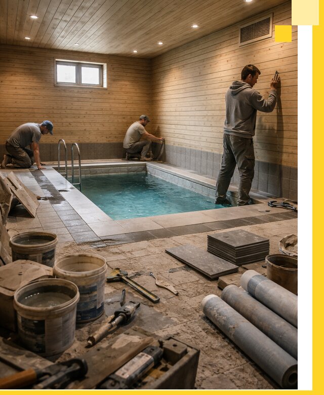 Строительство бани с бассейном и сауной под ключ в Искитиме