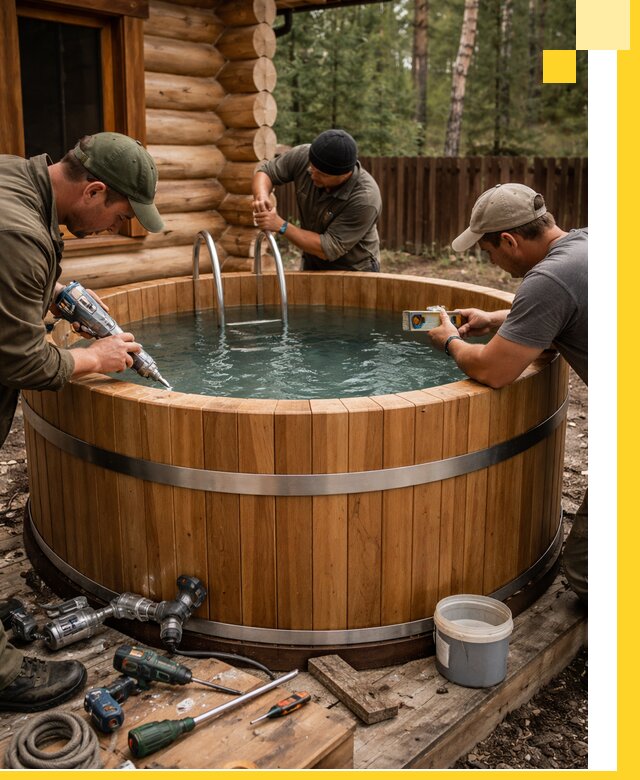 Строительство бань с купелью под ключ и отделкой в Искитиме