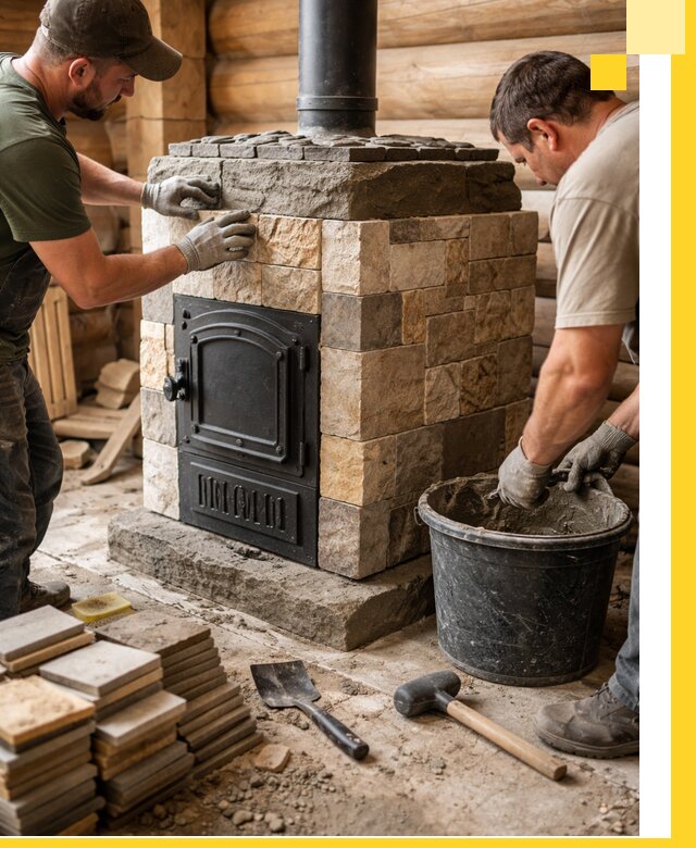 Облицовка банной печи под ключ в Искитиме: камень и плитка