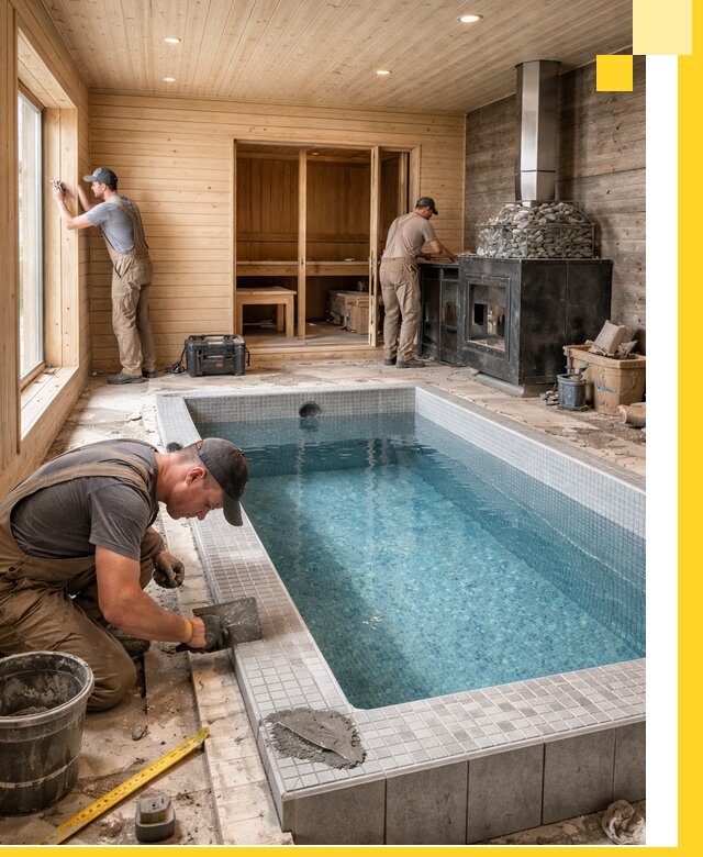 Проект бани с бассейном и сауной в Искитиме под ключ