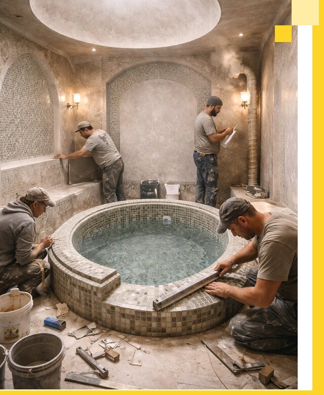 Профессиональное строительство хамама с бассейном в Искитиме под ключ