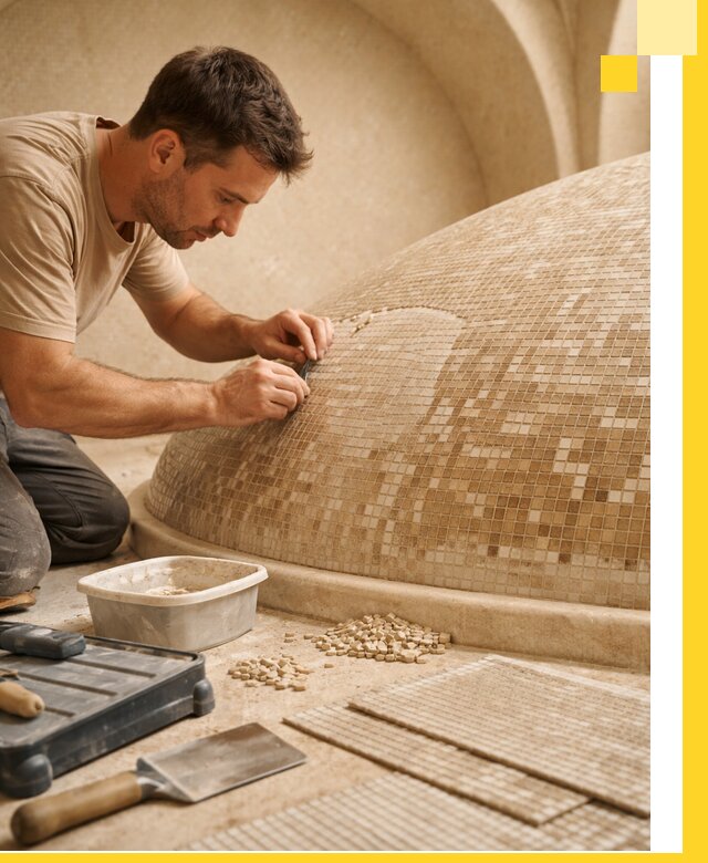 Профессиональная укладка мозаики для хамама под ключ в Искитиме